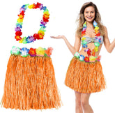 Ensemble jupe à pompons orange 40 cm et collier hawaïen Nessiworld Hawaii Luau Aloha